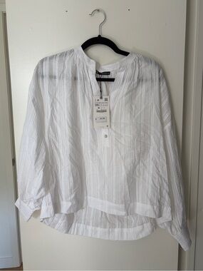 NWT Zara White Striped Long Sleeve Blouse
